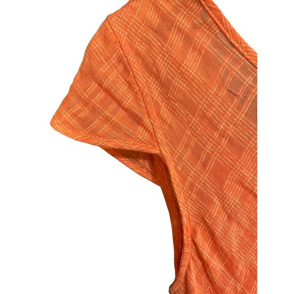 Free People Coral Pink Plaid Maxi Dress Cap Sleeves Flowy Fit Womens S - Picture 3 of 6